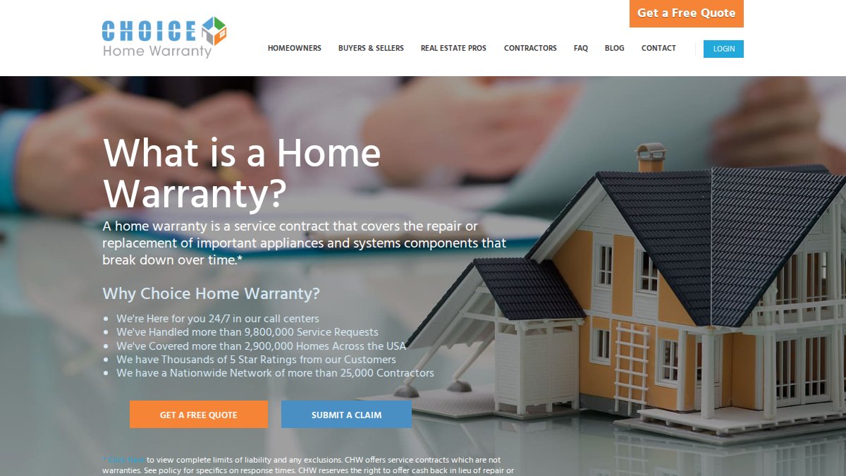 Screenshot of choicehomewarranty.com interface