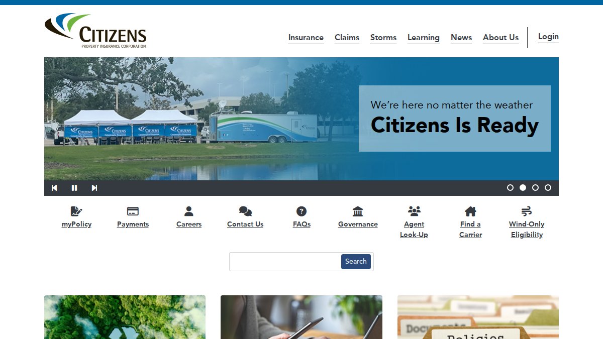 Screenshot of citizensfla.com interface