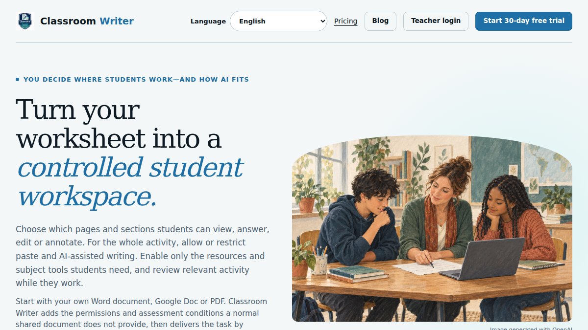 Screenshot of classroomwriter.com interface
