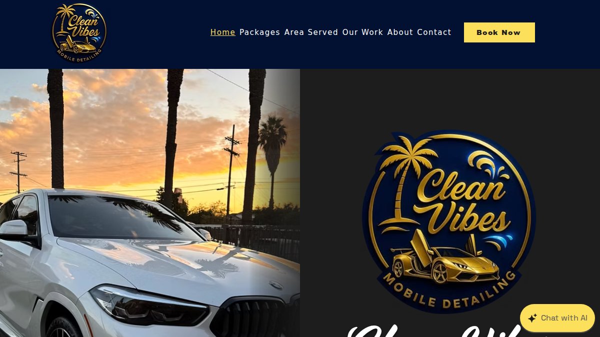 Screenshot of cleanvibesmobiledetailing.com interface