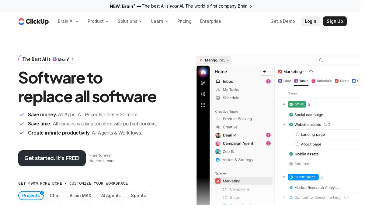 Screenshot of clickup.com interface