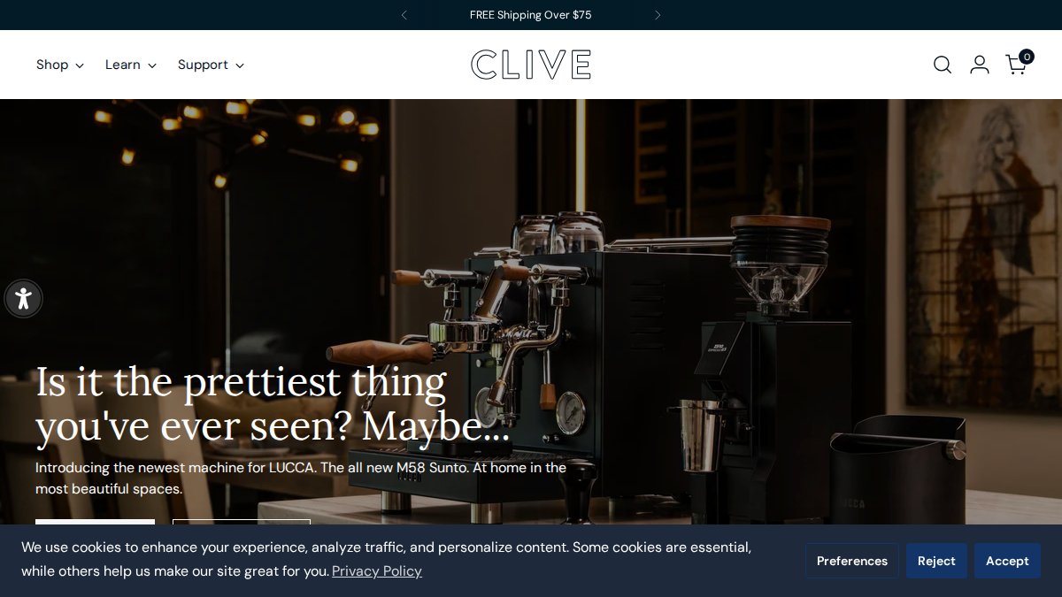 Screenshot of clivecoffee.com interface