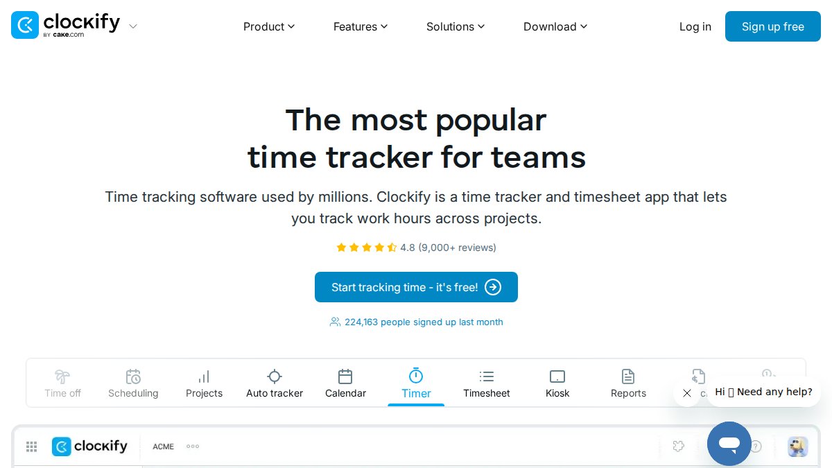 Screenshot of clockify.me interface