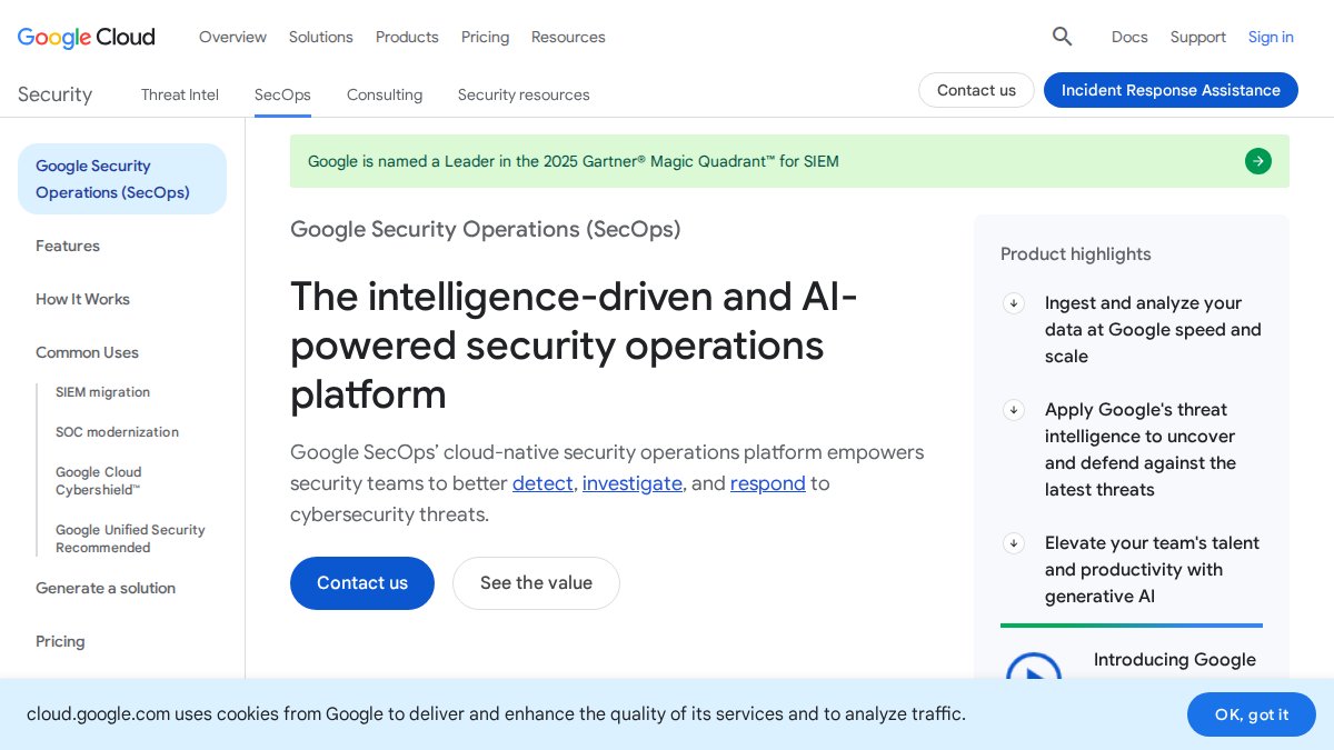 Screenshot of Security Operations page on cloud.google.com