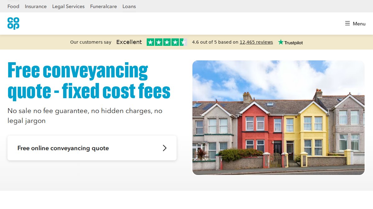 Screenshot of Conveyancing Services page on co-oplegalservices.co.uk