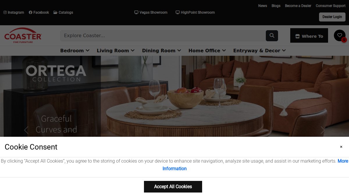 Screenshot of coasterfurniture.com interface