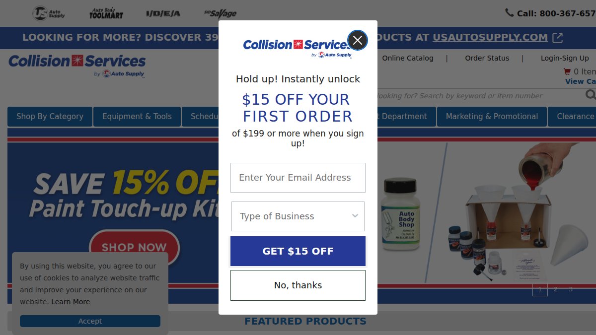 Screenshot of collisionservices.com interface