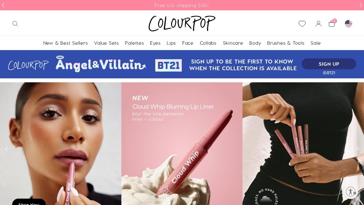 Screenshot of colourpop.com interface