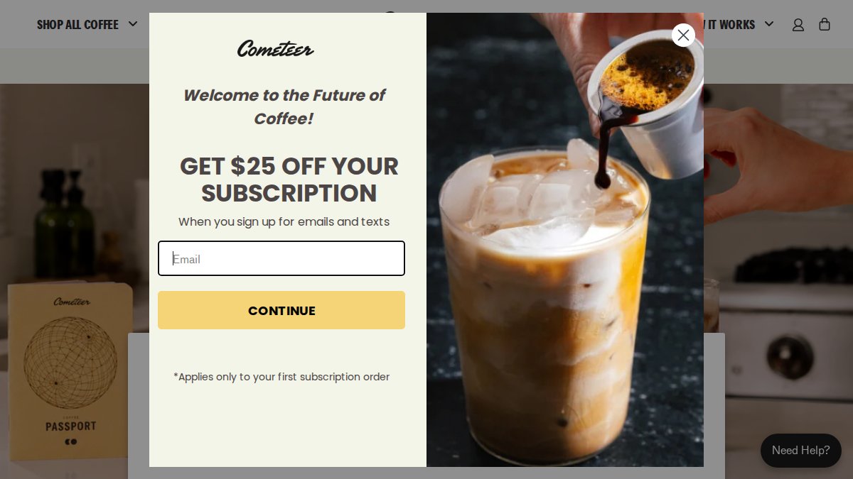 Screenshot of cometeer.com interface