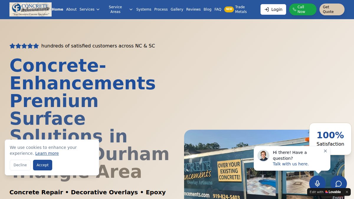 Screenshot of concrete-enhancements.com interface