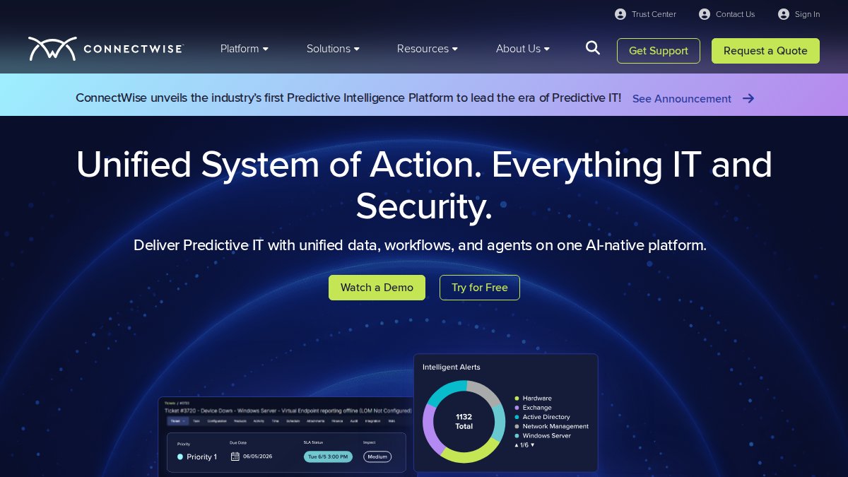 Screenshot of connectwise.com interface