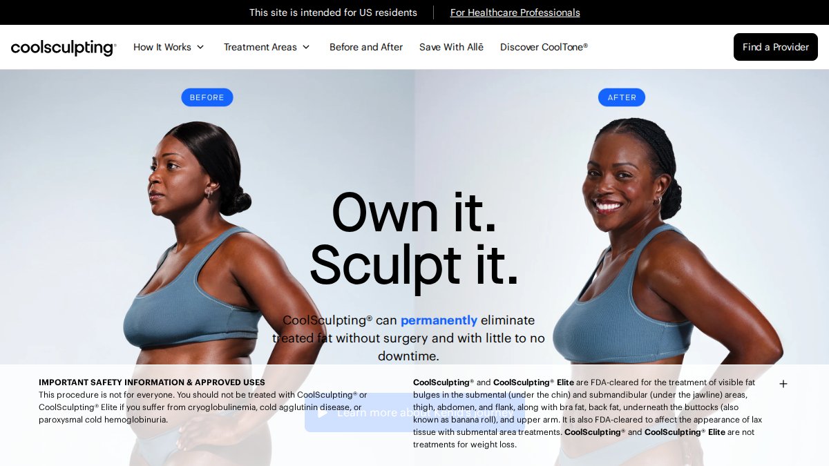 Screenshot of coolsculpting.com interface