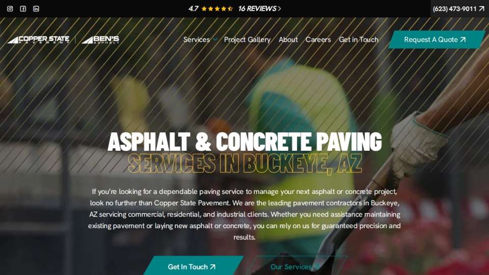 Screenshot of Buckeye page on copperstatepavement.com