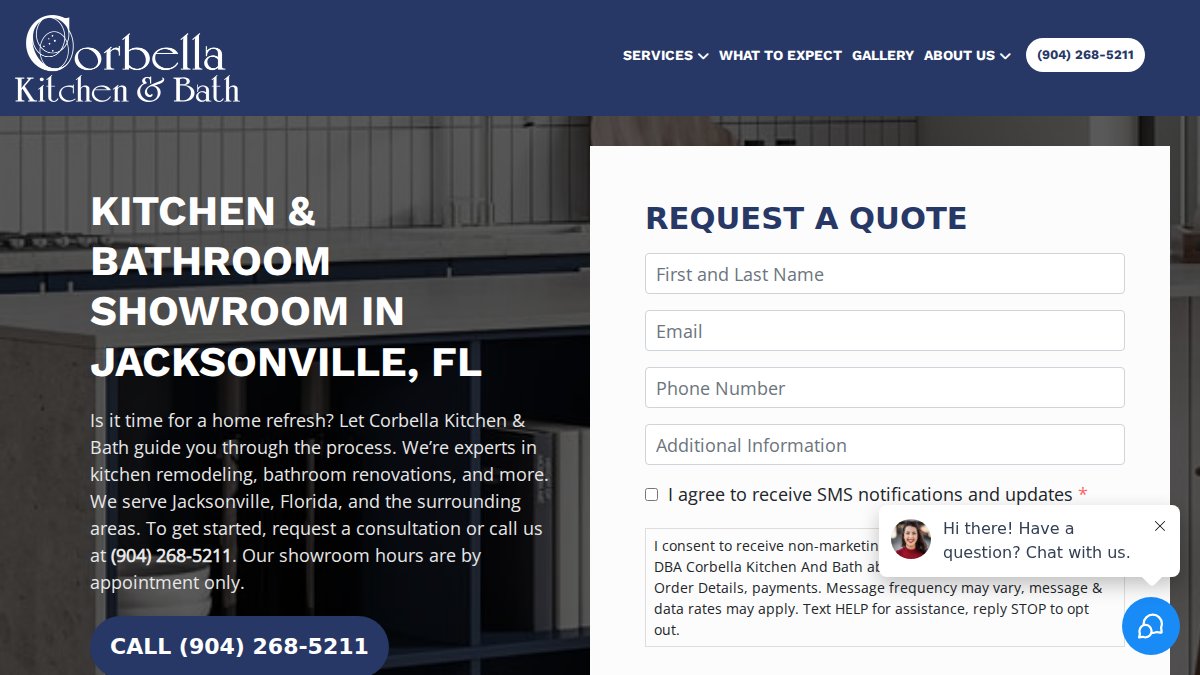 Screenshot of corbellakitchens.com interface