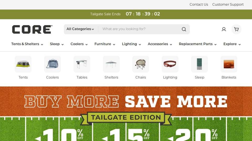 Screenshot of coreequipment.com interface