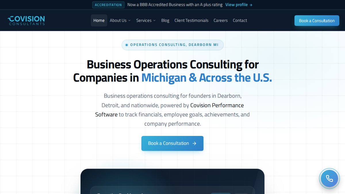 Screenshot of covisionconsultants.com interface