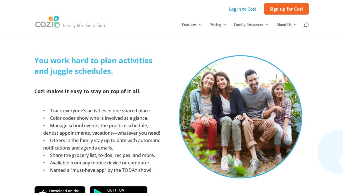 Screenshot of cozi.com interface