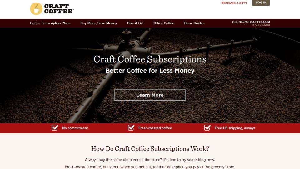 Screenshot of craftcoffee.com interface