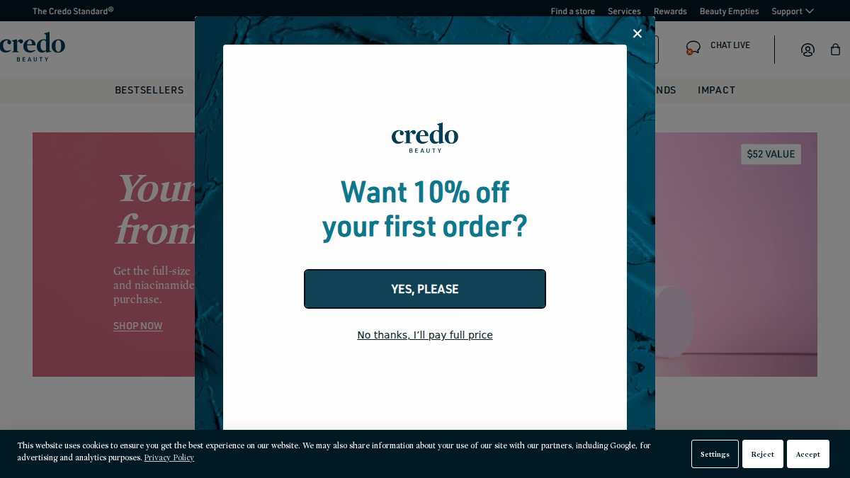 Screenshot of credobeauty.com interface