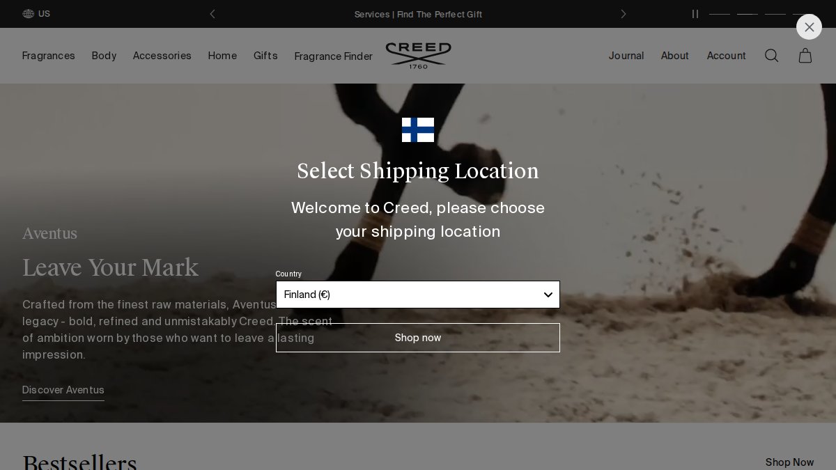 Screenshot of creedboutique.com interface