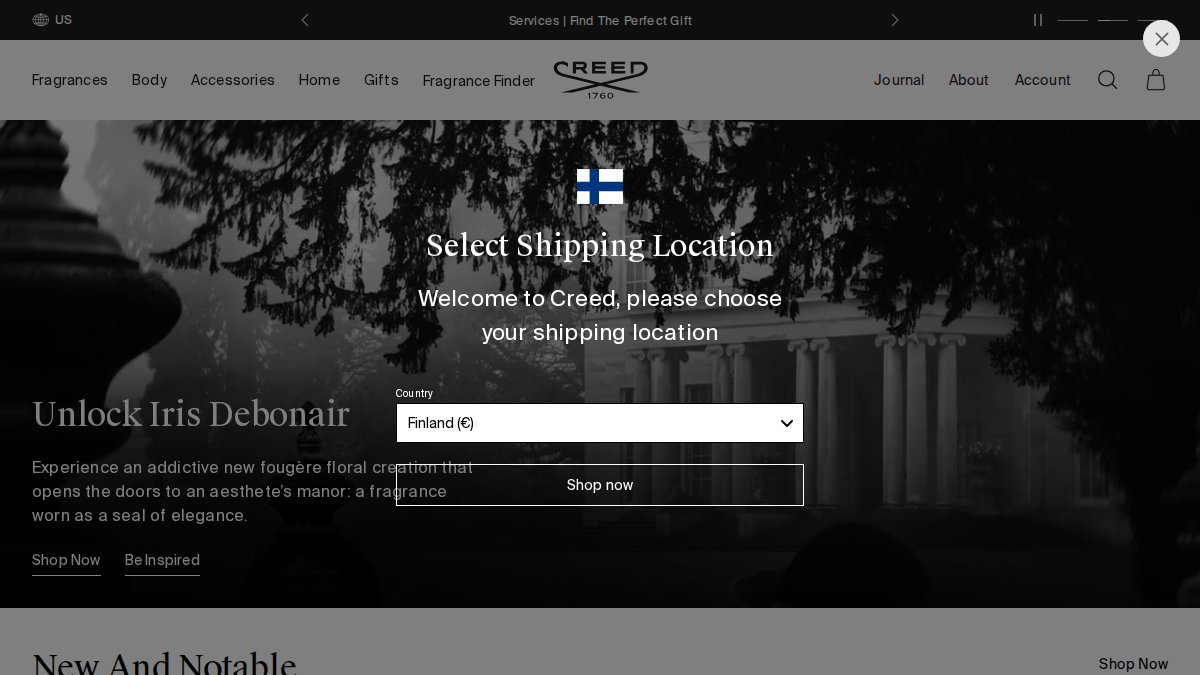 Screenshot of creedboutique.com interface