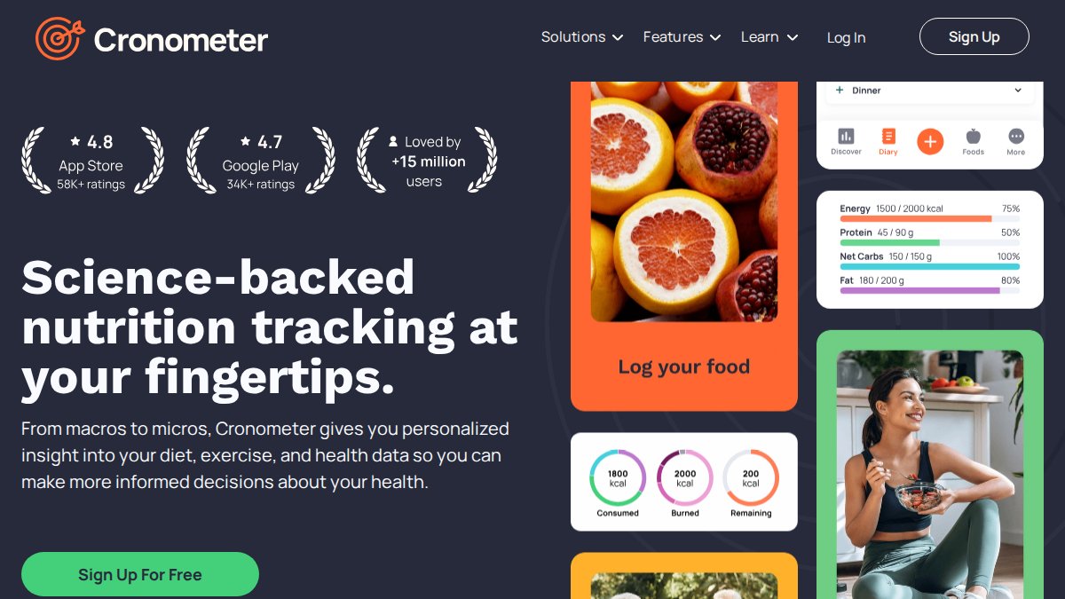 Screenshot of cronometer.com interface