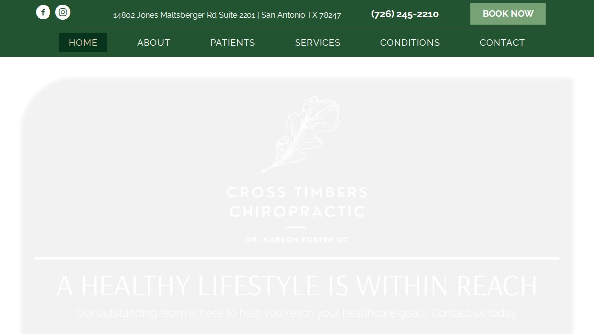 Screenshot of crosstimberschiropractic.com interface