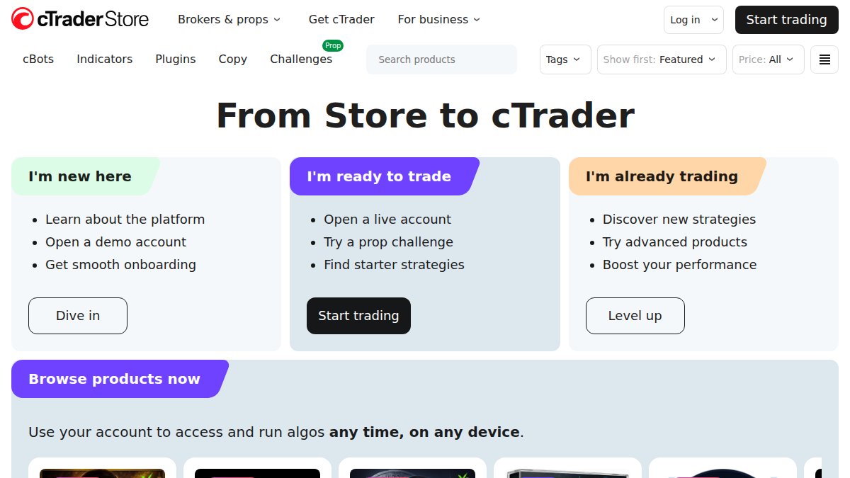 Screenshot of ctrader.com interface