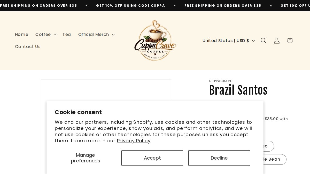 Screenshot of Brazil Santos page on cuppacrave.com