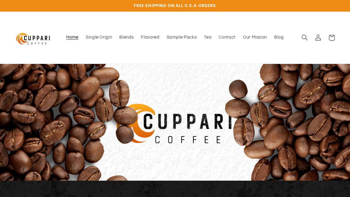Screenshot of cupparicoffee.com interface