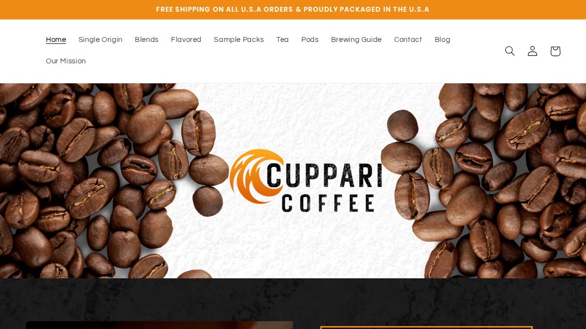Screenshot of cupparicoffee.com interface