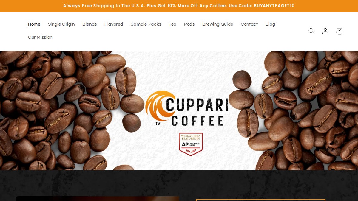 Screenshot of cupparicoffee.com interface