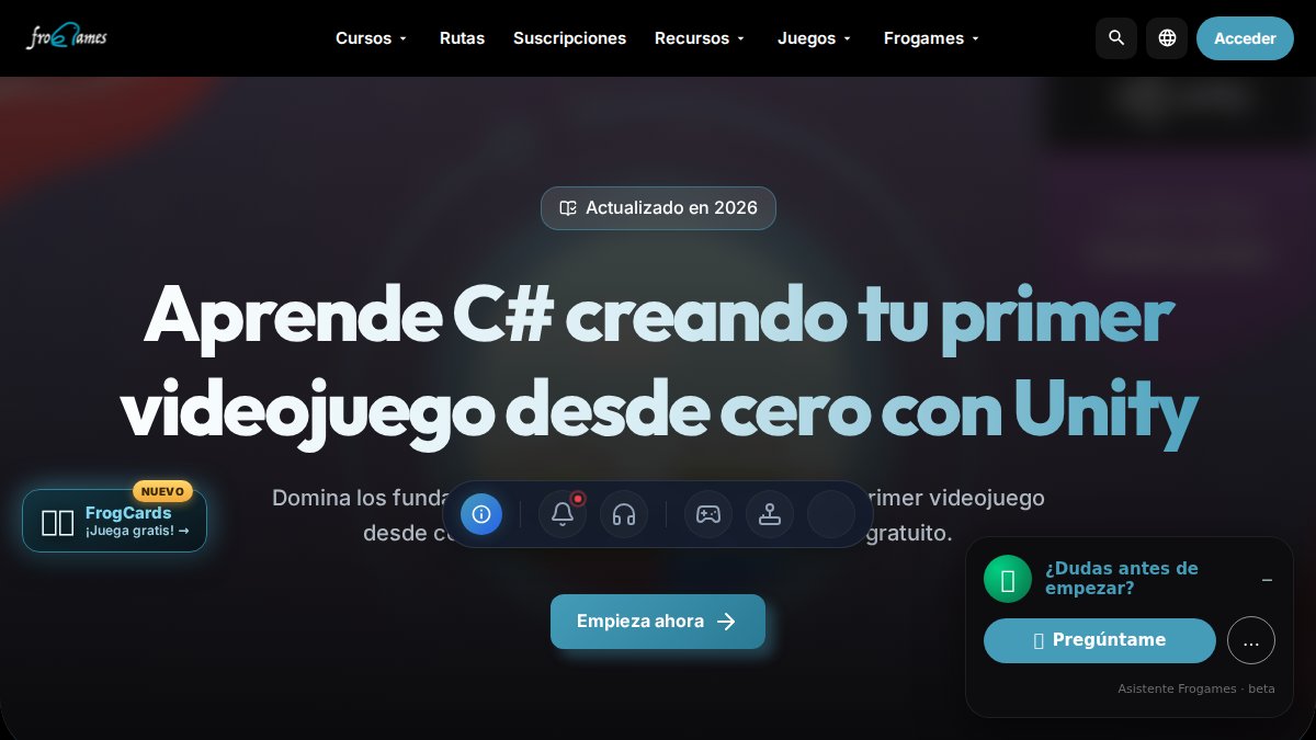 Screenshot of Aprende C Sharp page on cursos.frogamesformacion.com