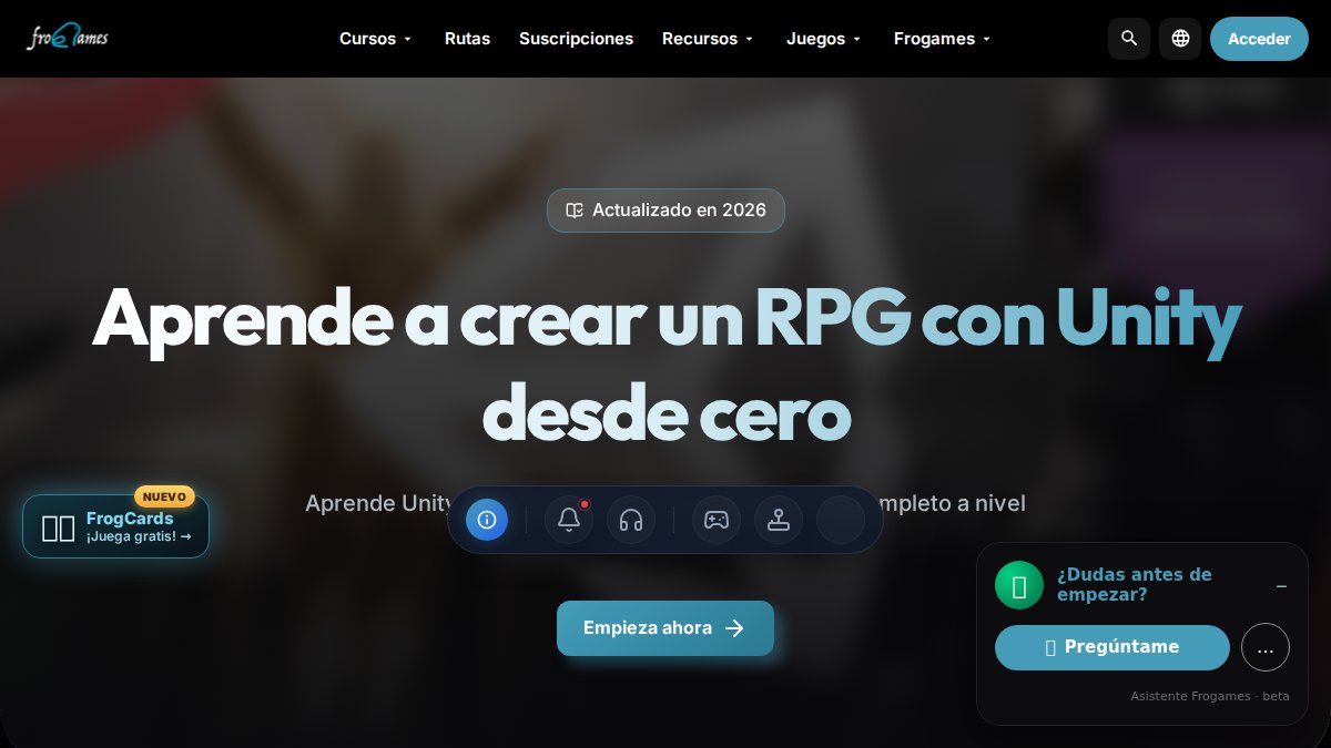 Screenshot of Unity 2019 page on cursos.frogamesformacion.com
