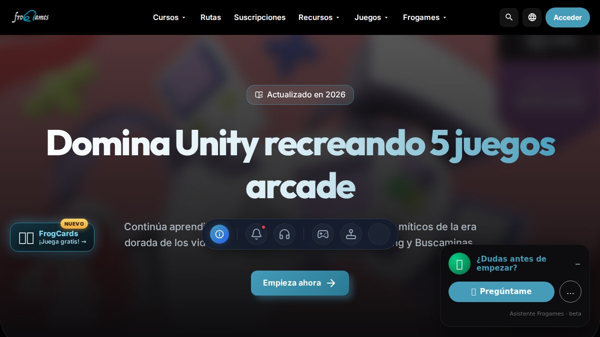 Screenshot of Unity 2018 Parte4 page on cursos.frogamesformacion.com