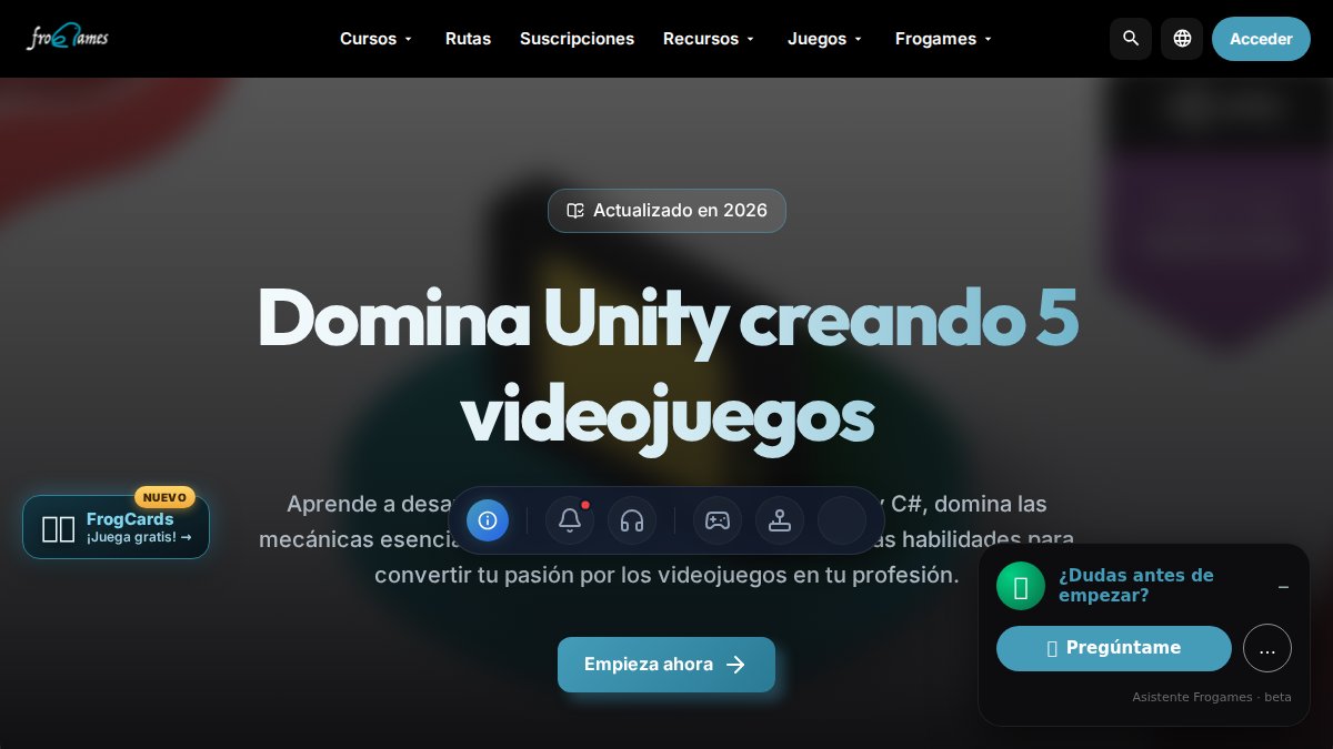 Screenshot of Unity 5 page on cursos.frogamesformacion.com