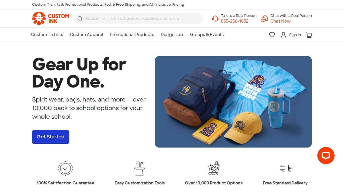 Screenshot of customink.com interface
