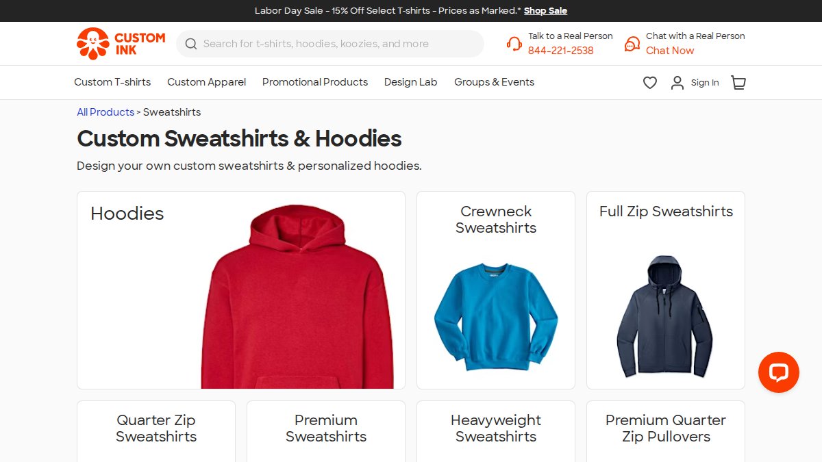 Screenshot of customink.com interface