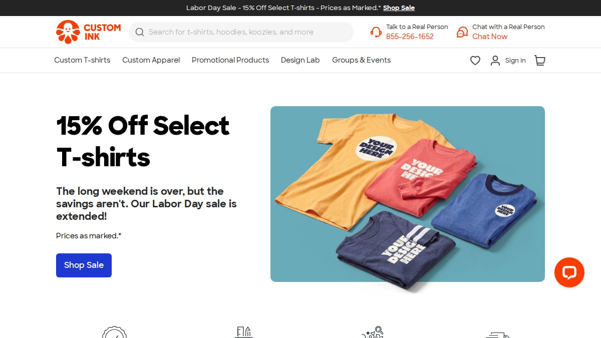Screenshot of customink.com interface