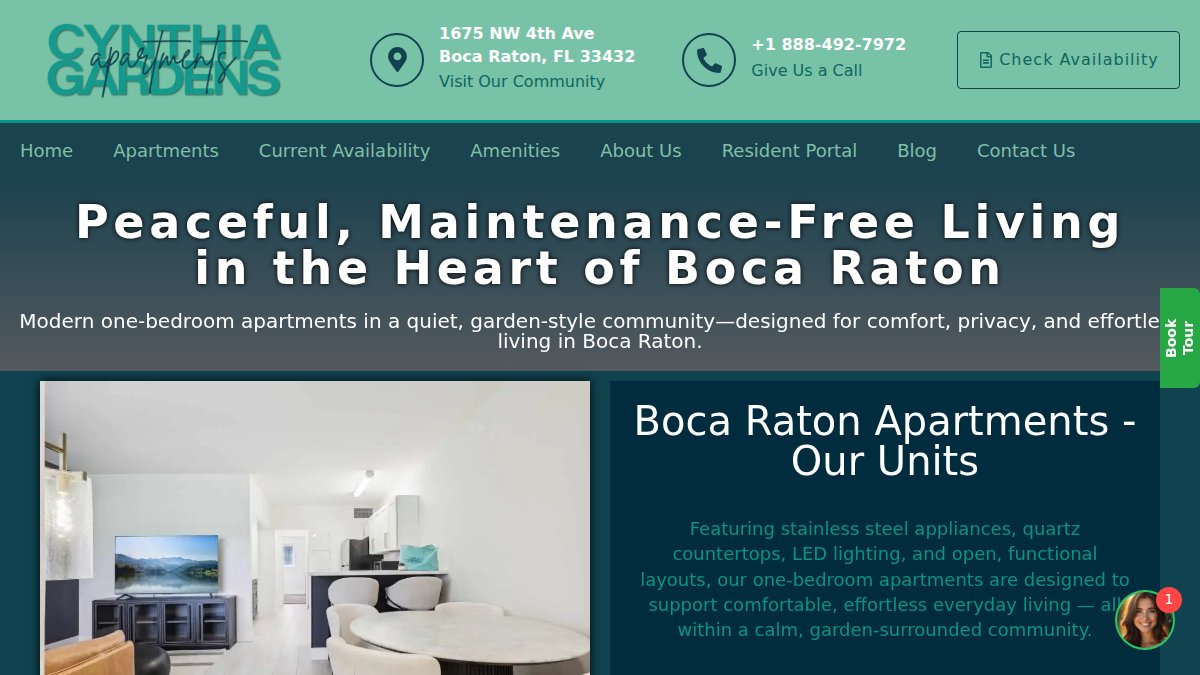 Screenshot of cynthiagardens.com interface