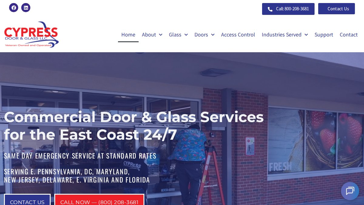 Screenshot of cypressdoorglass.com interface