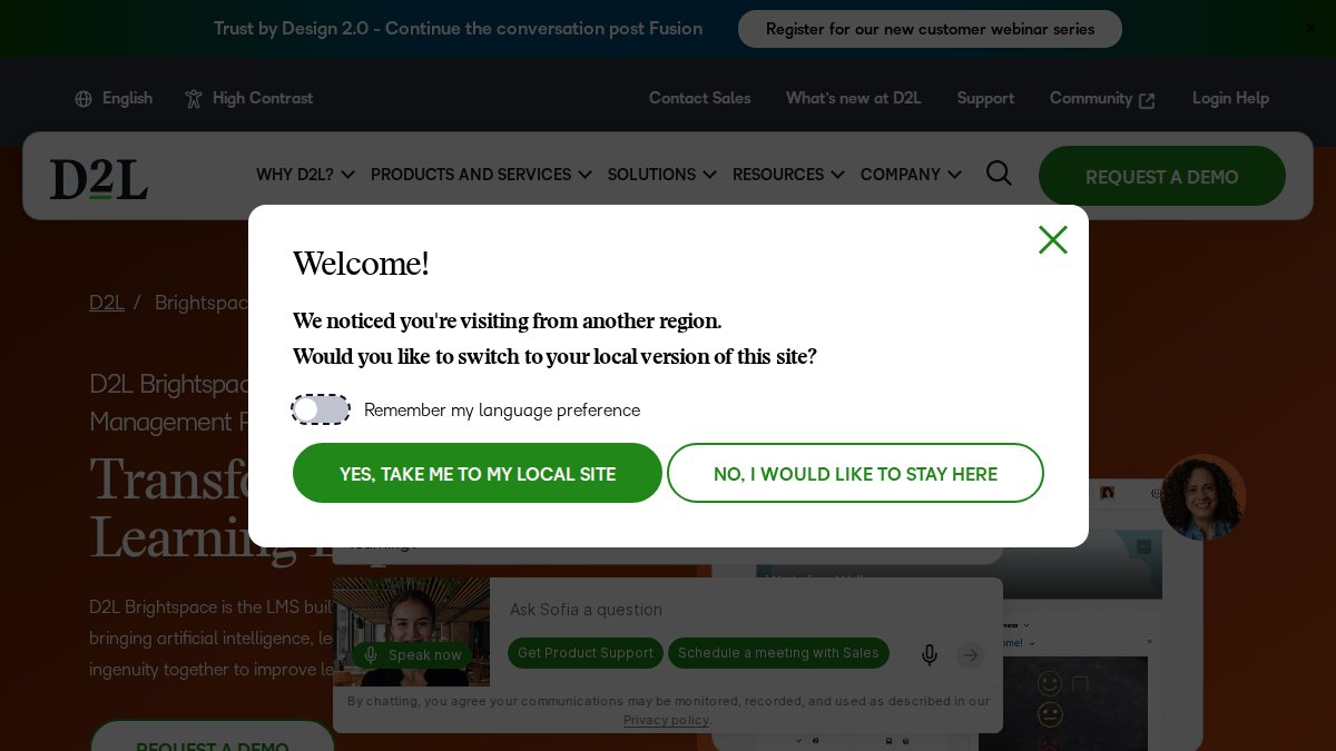 Screenshot of Brightspace page on d2l.com
