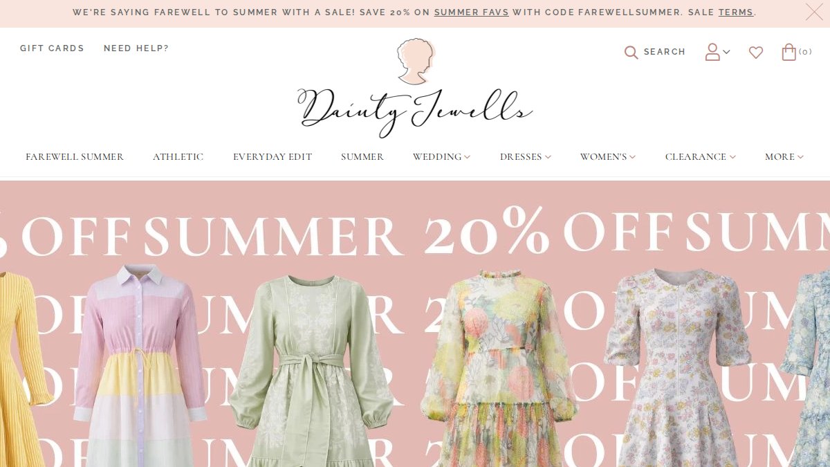 Screenshot of daintyjewells.com interface
