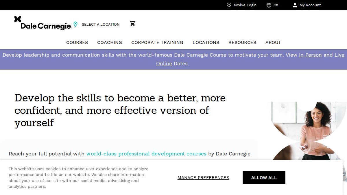 Screenshot of dalecarnegie.com interface