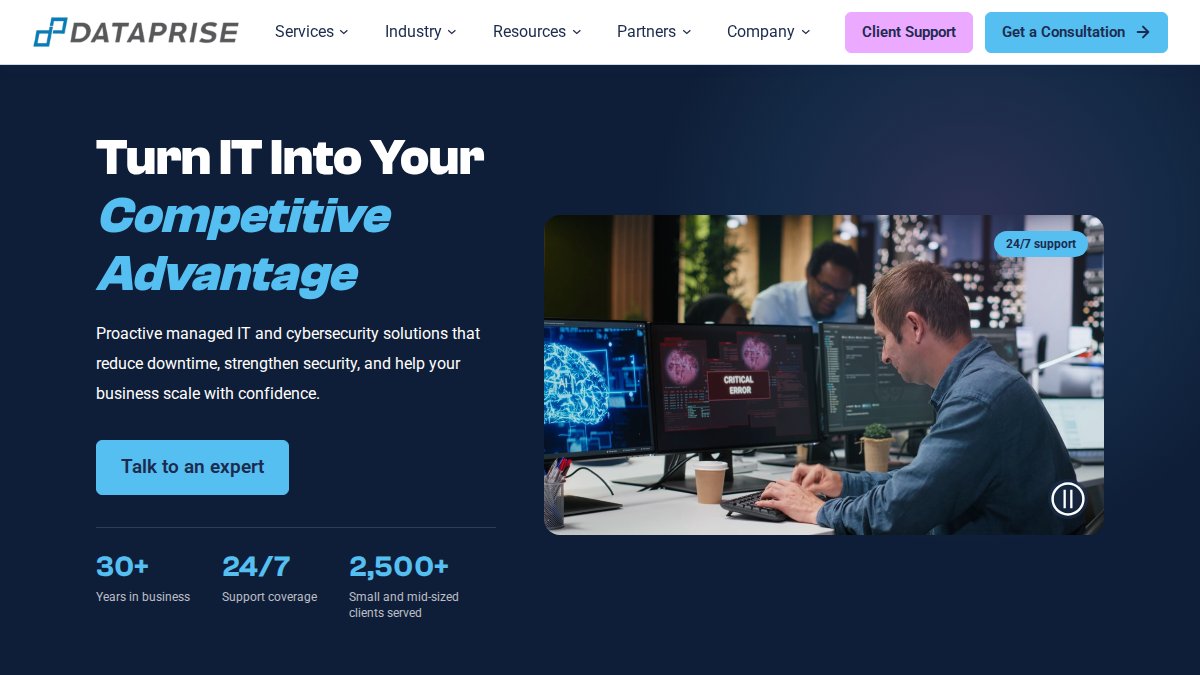 Screenshot of dataprise.com interface