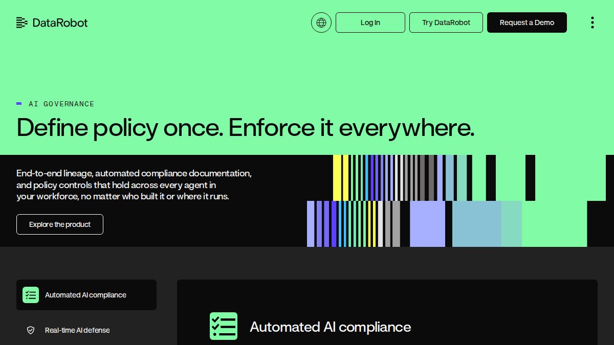 Screenshot of Ai Governance page on datarobot.com