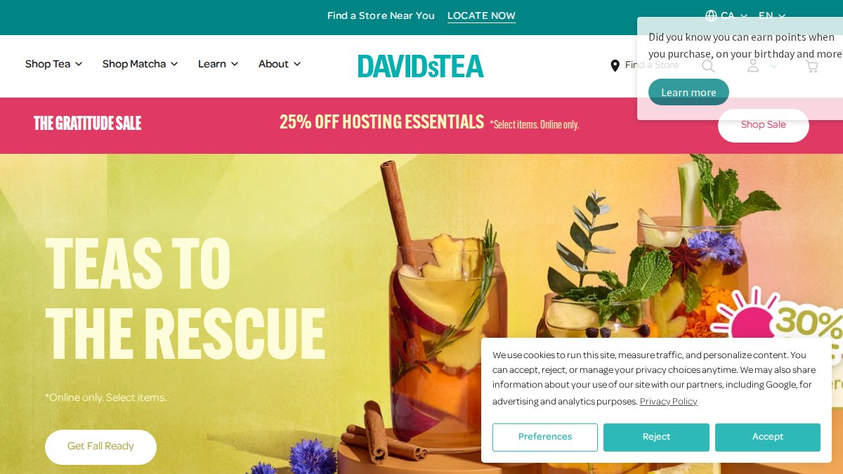 Screenshot of davidstea.com interface