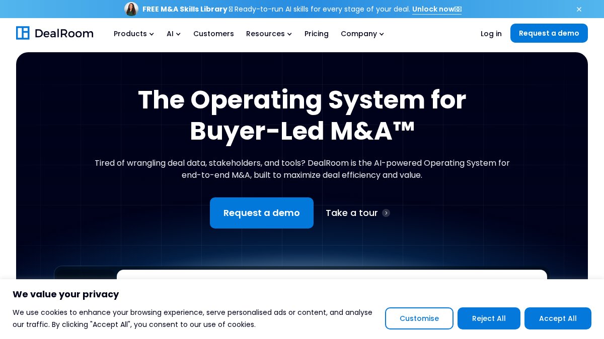 Screenshot of dealroom.net interface
