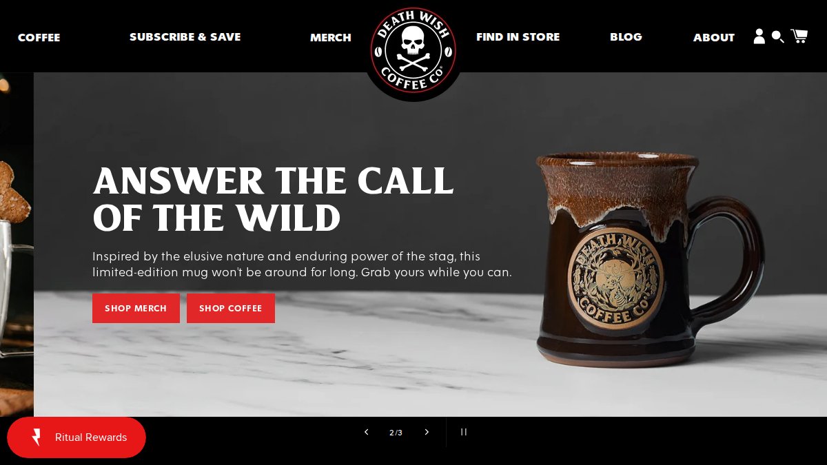 Screenshot of deathwishcoffee.com interface