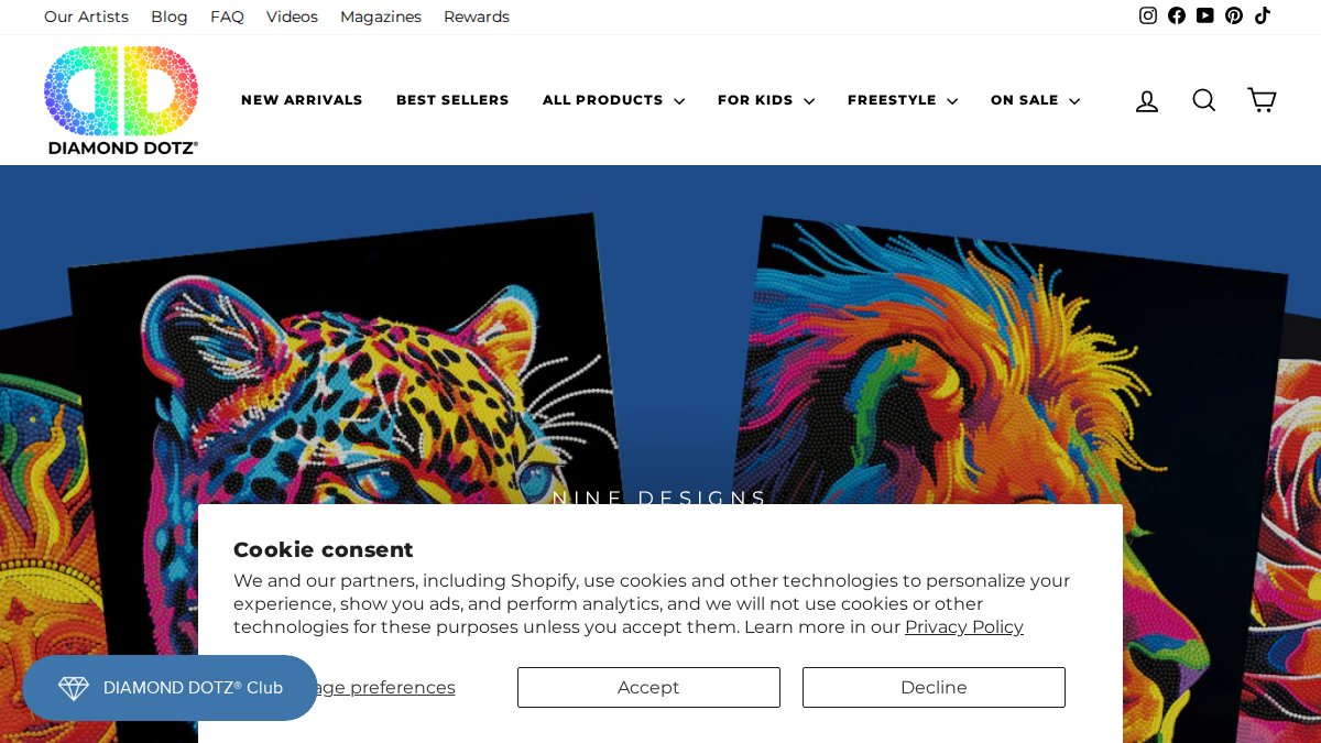 Screenshot of diamonddotz.com interface
